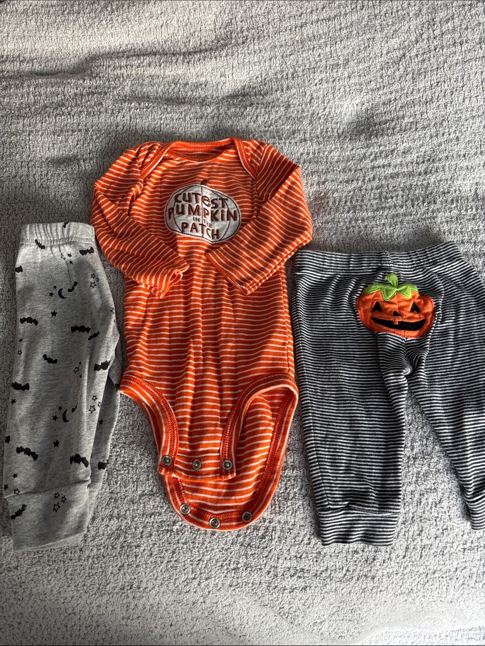 Just One You - Orange Striped Pumpkin One-Piece Bodysuit for Kids with 2x pants